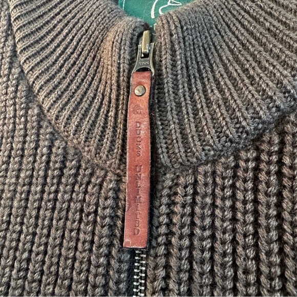 Men’s Large Woolrich Ducks Unlimited Olive Green Ribbed Full Zip Vest 100% Wool - Picture 9 of 14